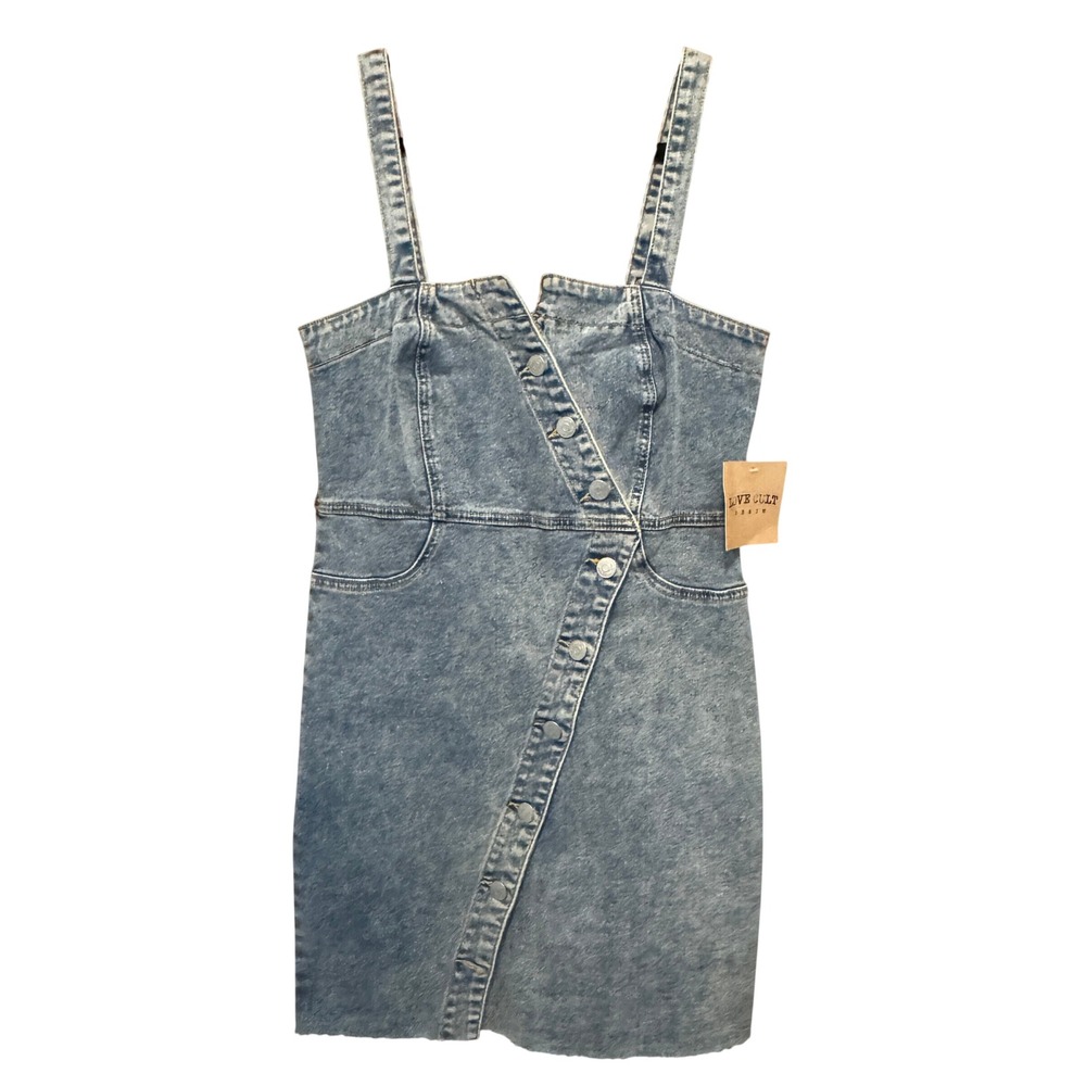 NWT Asymmetrical Denim Mini Dress Acid Wash Western Festival Mall Goth Y2K Indie